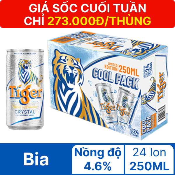 Thùng 24 lon bia Tiger Bạc 250ml