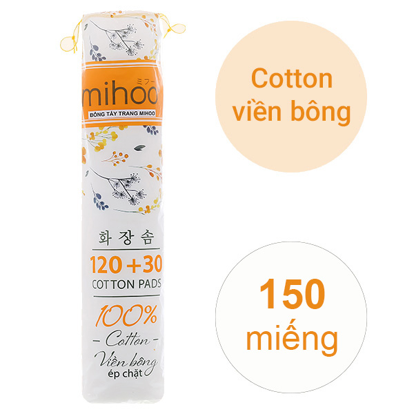Bông tẩy trang tròn Mihoo 150 miếng